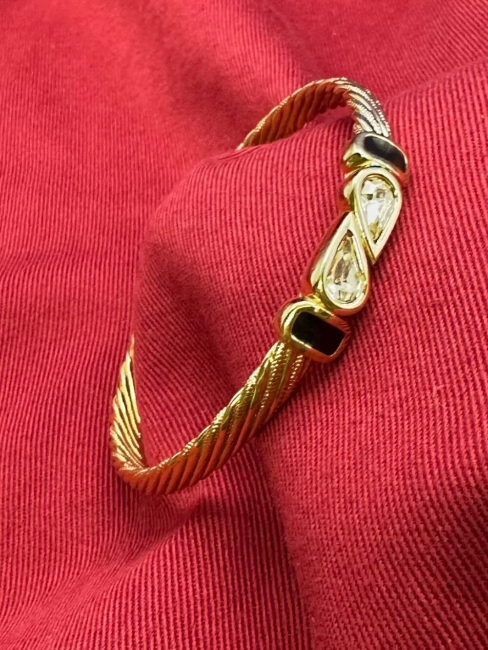 VTG S.A.L. (Swarovski) Gold-Toned Cable & Crystal Bangle Bracelet